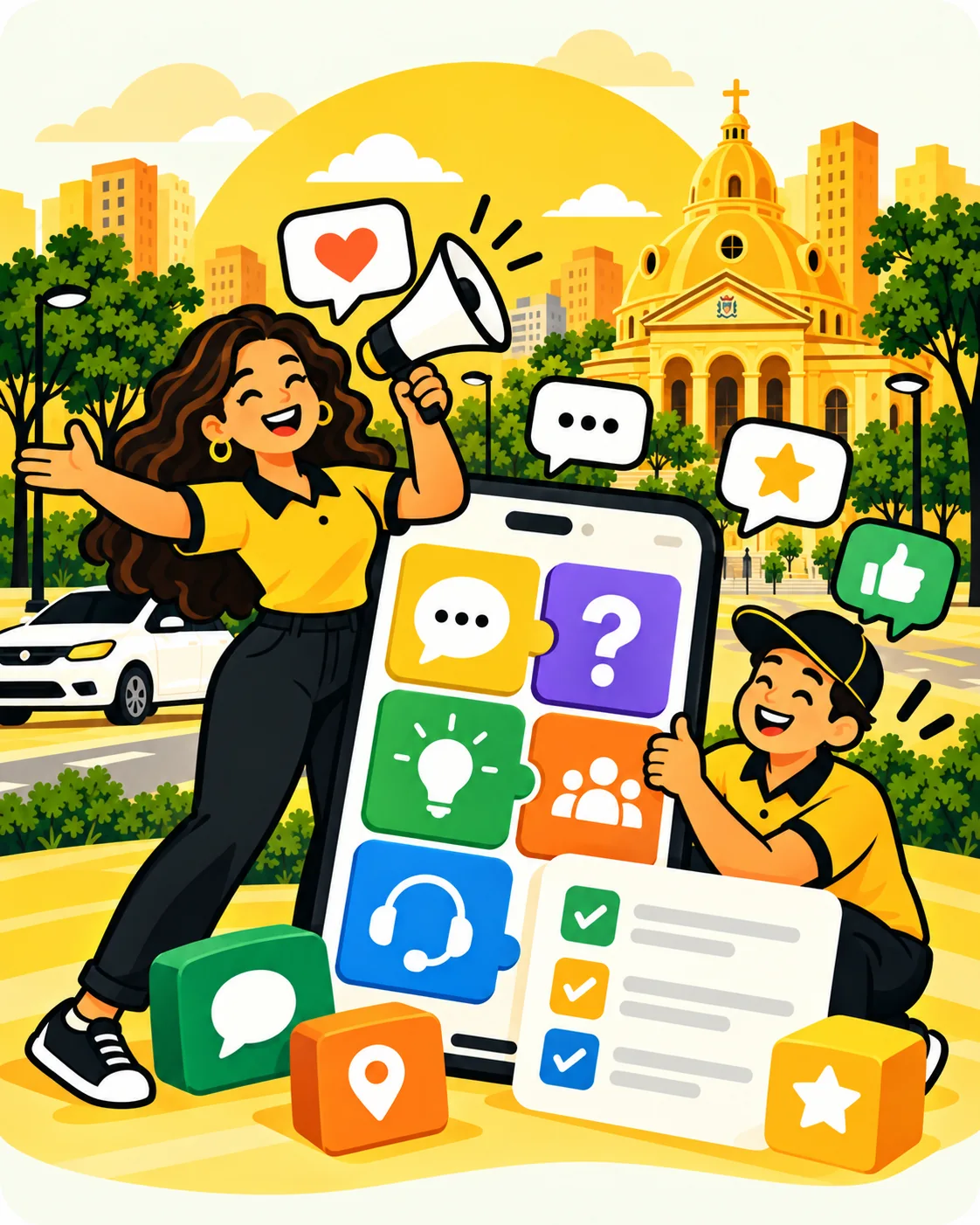 Motorista compartilhando suas ideias com um megafone